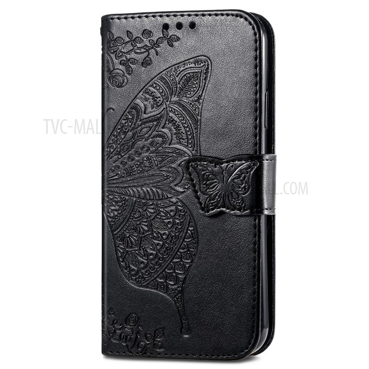 Stand Wallet Design Imprinting Butterfly Flower PU Leather Phone Case Cover for Alcatel 1S (2021) - Black-2