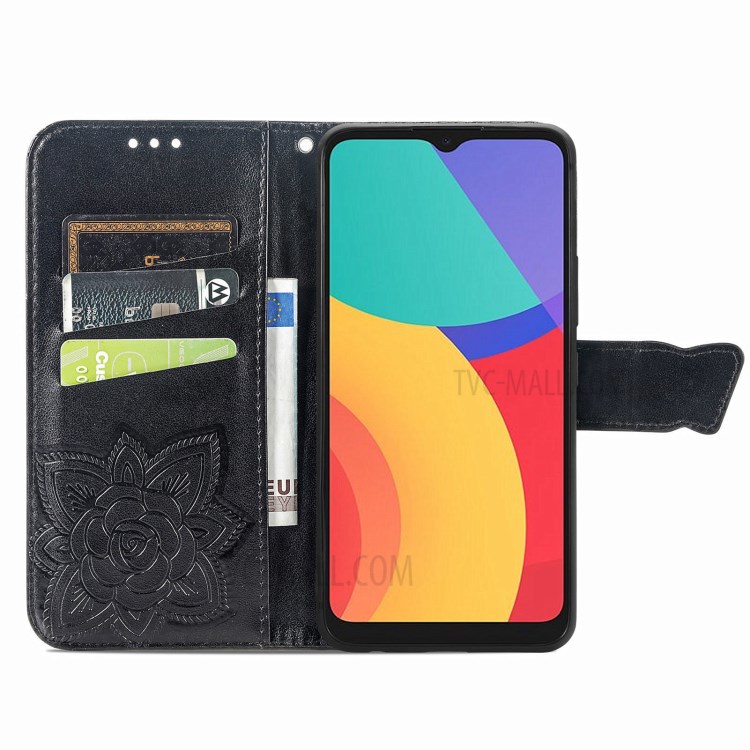 Stand Wallet Design Imprinting Butterfly Flower PU Leather Phone Case Cover for Alcatel 1S (2021) - Black-4