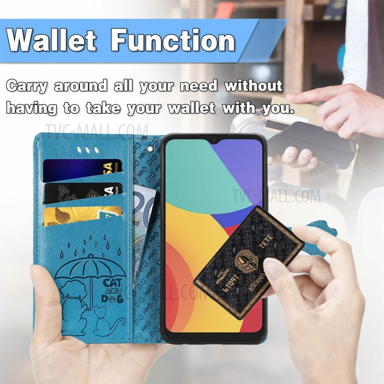 Cat Dog Pattern Imprint Anti-Fall Shockproof Magnetic Clasp PU Leather Wallet Stand Phone Cover for Alcatel 1S (2021) - Blue-6