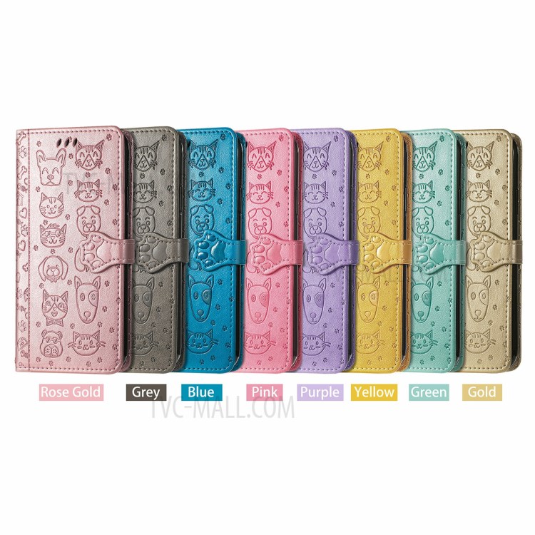 Cat Dog Pattern Imprint Anti-Fall Shockproof Magnetic Clasp PU Leather Wallet Stand Phone Cover for Alcatel 1S (2021) - Blue-8