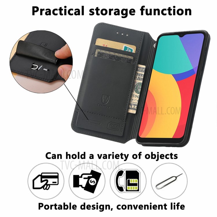 CASENEO 001 Series Automatic-Absorbed Adjustable Stand RFID Blocking Function Pattern Printing Leather Wallet Phone Cover Shell for Alcatel 1S (2021) - Nordic Style Rhombus-7