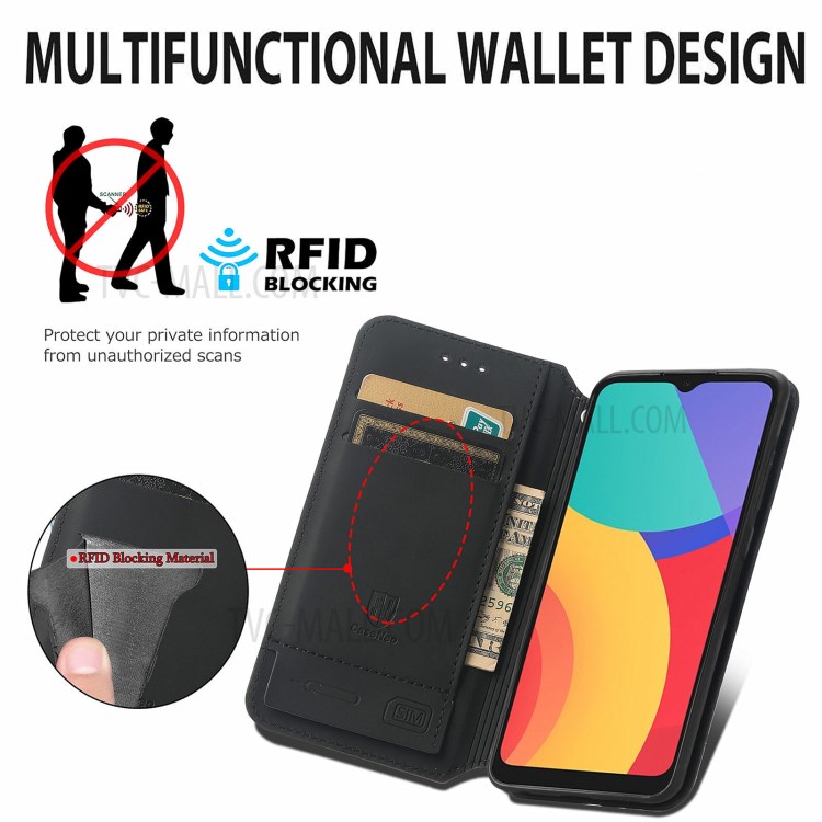 CASENEO 001 Series Automatic-Absorbed Adjustable Stand RFID Blocking Function Pattern Printing Leather Wallet Phone Cover Shell for Alcatel 1S (2021) - Nordic Style Rhombus-9