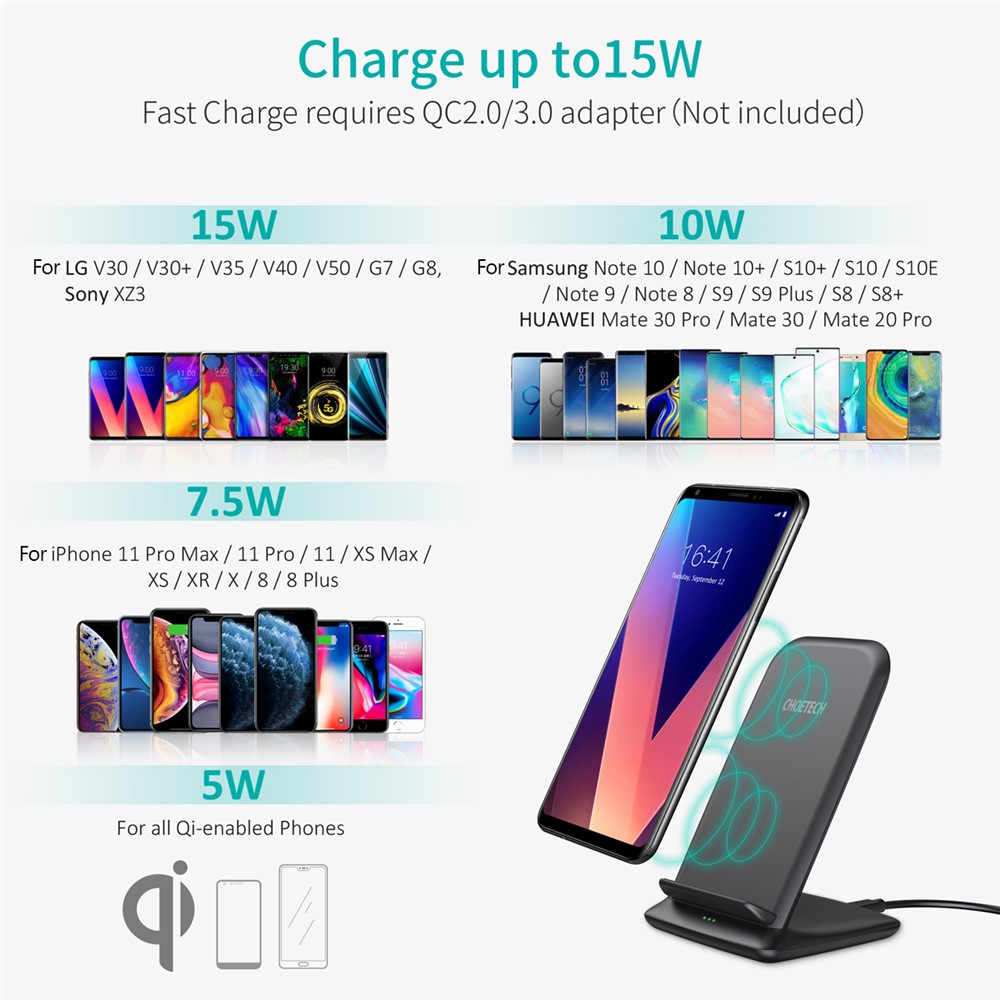 CHOETECH T555-F 15W Wireless Fast Charging Charger Phone Charger Phone Holder Stand - Black-2