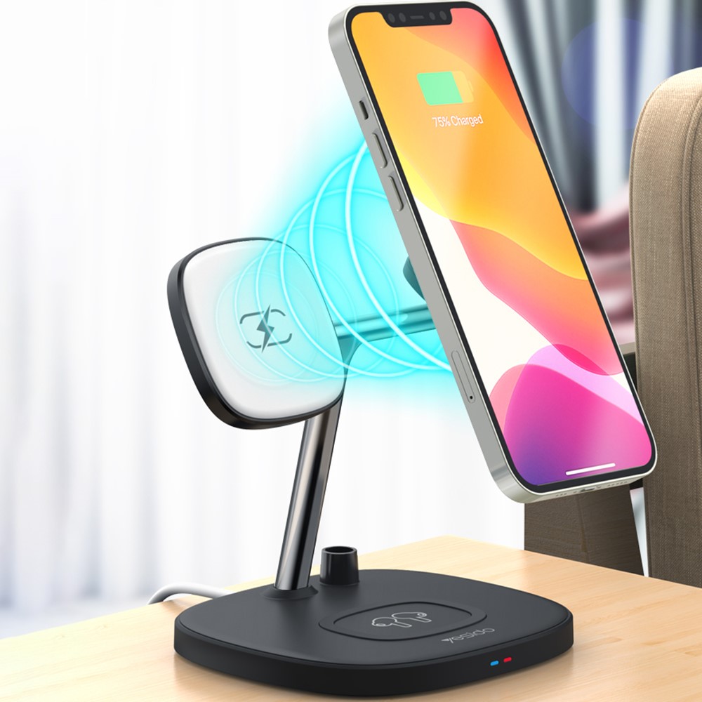 YESIDO DS12 4-in-1 Magnetic Wireless Charger Desktop Wireless Charging Stand Dock for iPhone 12/13 Series iWatch AirPods Apple Pencil-2