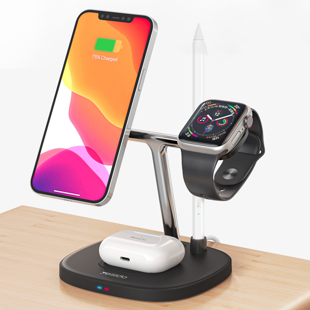 YESIDO DS12 4-in-1 Magnetic Wireless Charger Desktop Wireless Charging Stand Dock for iPhone 12/13 Series iWatch AirPods Apple Pencil-3