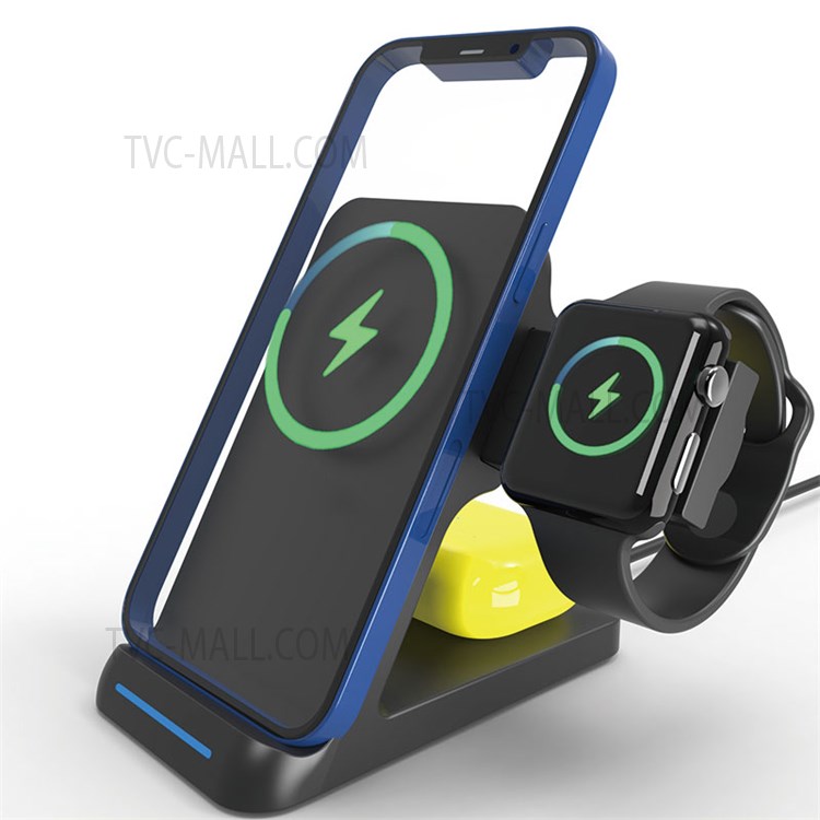 E31 3 in 1 15W Fast Wireless Charger Portable Stretchable Wireless Charging Station with Indicator Light - Black-1