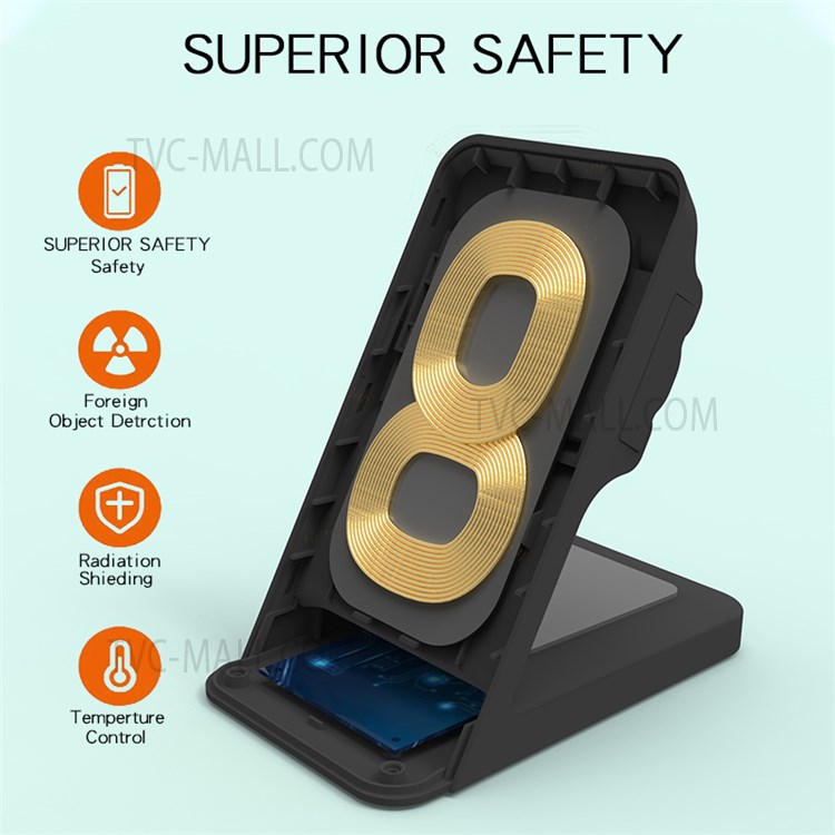 E31 3 in 1 15W Fast Wireless Charger Portable Stretchable Wireless Charging Station with Indicator Light - Black-2