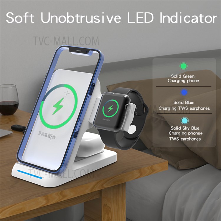 E31 3 in 1 15W Fast Wireless Charger Portable Stretchable Wireless Charging Station with Indicator Light - Black-3