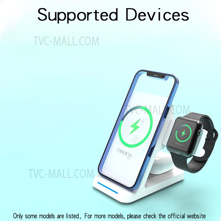 E31 3 in 1 15W Fast Wireless Charger Portable Stretchable Wireless Charging Station with Indicator Light - Black-4