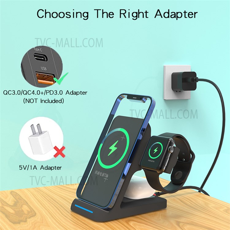E31 3 in 1 15W Fast Wireless Charger Portable Stretchable Wireless Charging Station with Indicator Light - Black-5