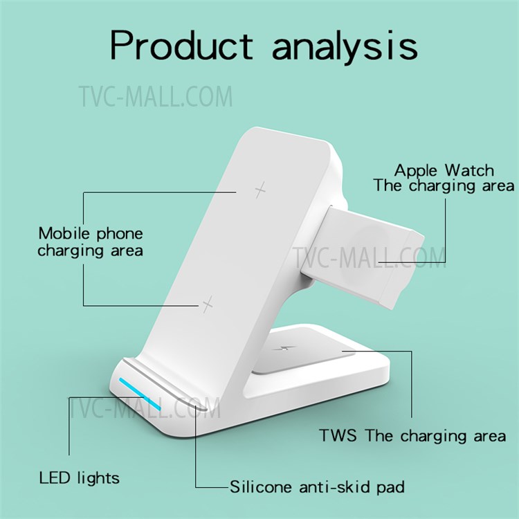 E31 3 in 1 15W Fast Wireless Charger Portable Stretchable Wireless Charging Station with Indicator Light - Black-6