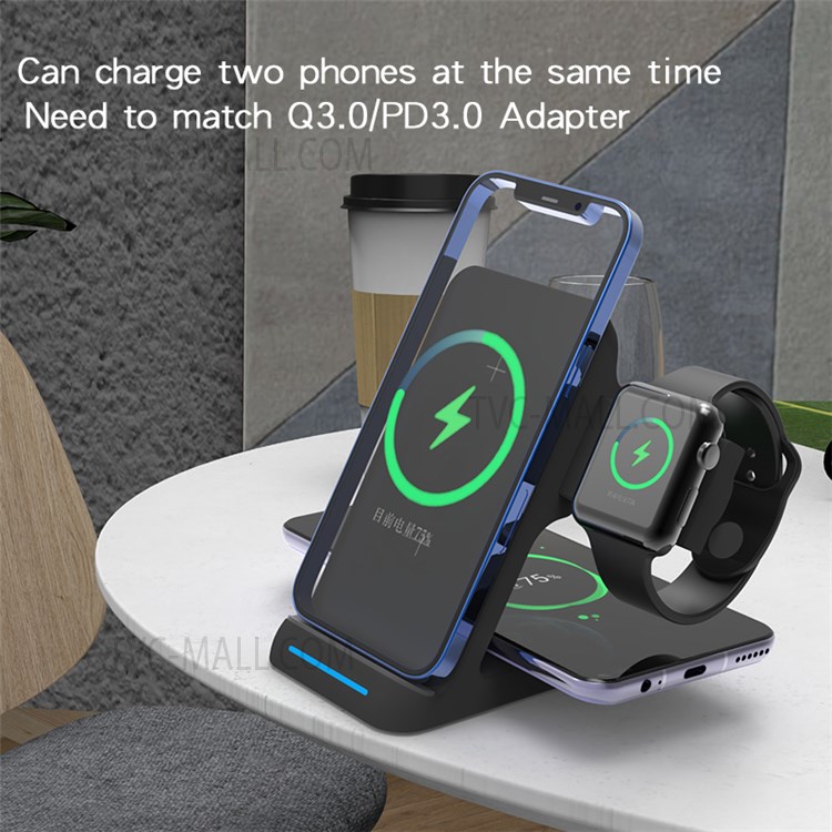E31 3 in 1 15W Fast Wireless Charger Portable Stretchable Wireless Charging Station with Indicator Light - Black-7