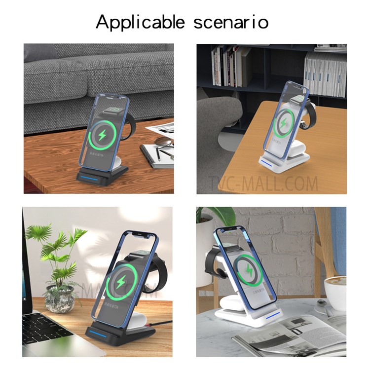 JH6 A28 3 in 1 Magnetic Wireless Charger Lightweight Portable Charging Stand with Indicator Light for Office Home Desk - Black-10