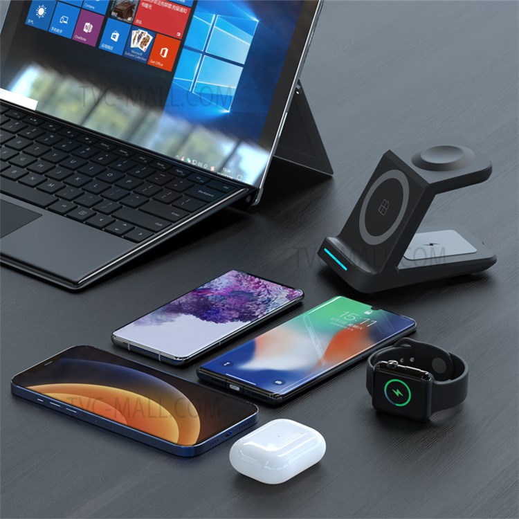 JH6 A28 3 in 1 Magnetic Wireless Charger Lightweight Portable Charging Stand with Indicator Light for Office Home Desk - Black-13