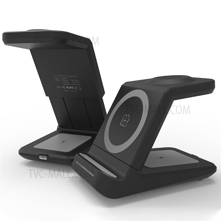 JH6 A28 3 in 1 Magnetic Wireless Charger Lightweight Portable Charging Stand with Indicator Light for Office Home Desk - Black-15