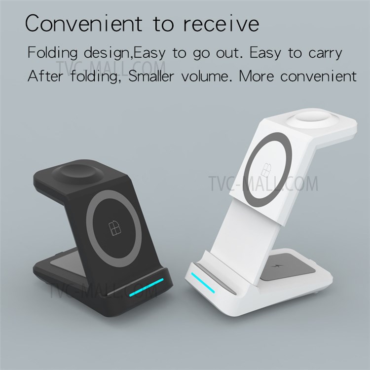 JH6 A28 3 in 1 Magnetic Wireless Charger Lightweight Portable Charging Stand with Indicator Light for Office Home Desk - Black-3