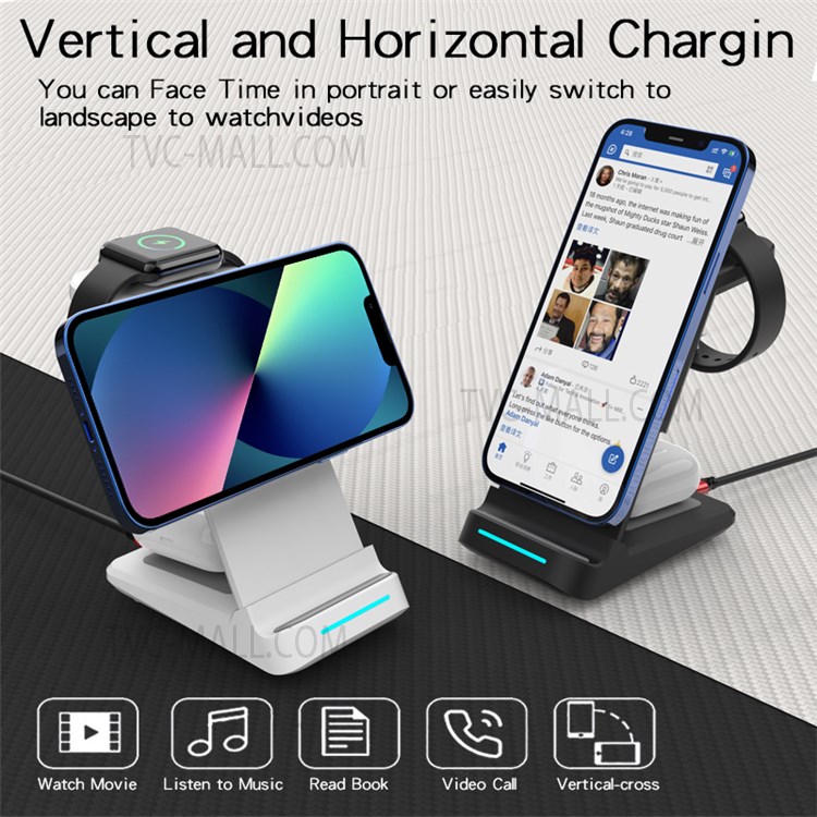 JH6 A28 3 in 1 Magnetic Wireless Charger Lightweight Portable Charging Stand with Indicator Light for Office Home Desk - Black-4