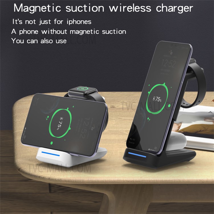 JH6 A28 3 in 1 Magnetic Wireless Charger Lightweight Portable Charging Stand with Indicator Light for Office Home Desk - Black-6