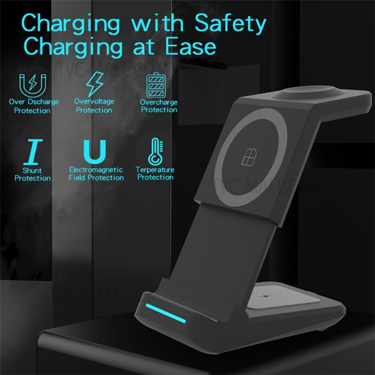 JH6 A28 3 in 1 Magnetic Wireless Charger Lightweight Portable Charging Stand with Indicator Light for Office Home Desk - Black-7