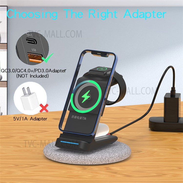 JH6 A28 3 in 1 Magnetic Wireless Charger Lightweight Portable Charging Stand with Indicator Light for Office Home Desk - Black-8