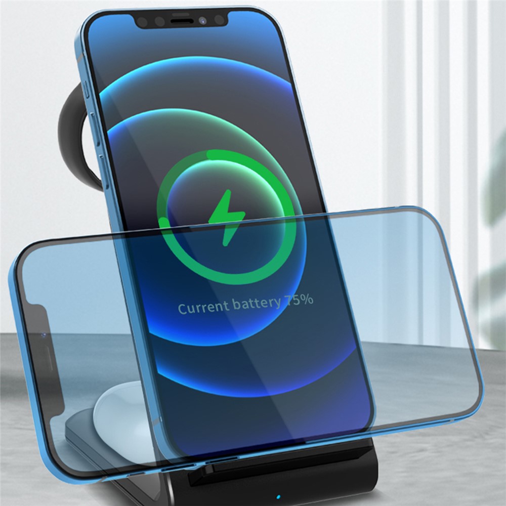3 in 1 Wireless Charger Stand for iPhone iWatch AirPods 15W Fast Charging Station Dock - Black-3