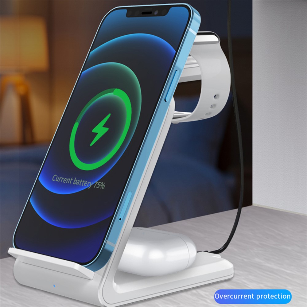 3 in 1 Wireless Charger Stand for iPhone iWatch AirPods 15W Fast Charging Station Dock - Black-6