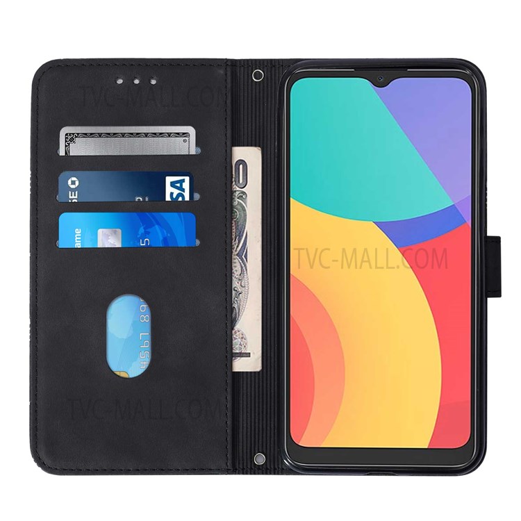 PB2-1 Series Imprinted Business PU Leather Phone Case Anti-drop Wallet Phone Cover with Long Strap Stand for Alcatel 1S (2021) /3L (2021) - Black-4