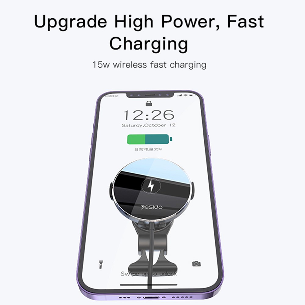 YESIDO C13 Wireless Car Charger 15W Fast Charging Auto Clamping Phone Mount Air Outlet Car Charger-2