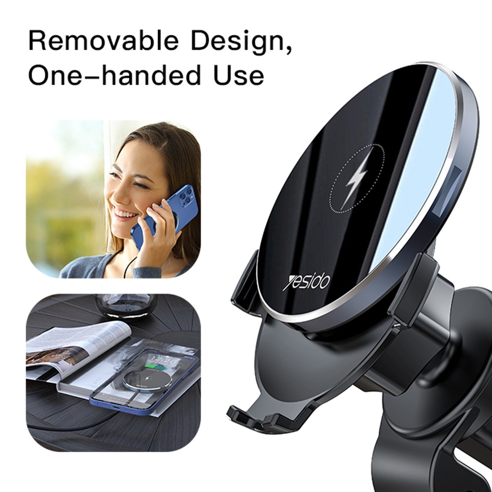 YESIDO C13 Wireless Car Charger 15W Fast Charging Auto Clamping Phone Mount Air Outlet Car Charger-6