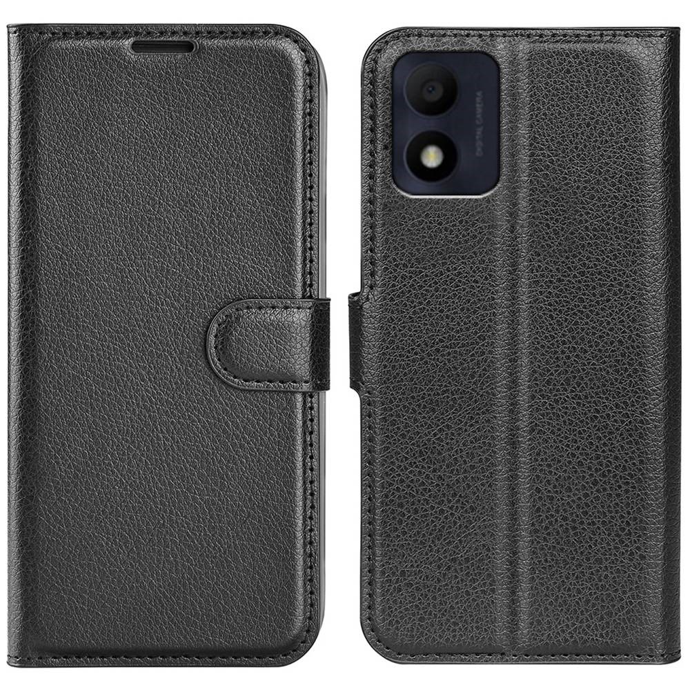 For Alcatel 1B (2022) Litchi Texture Leather Bookstyle Phone Case Stand Function Magnetic Protective Flip Wallet Cover - Black-1