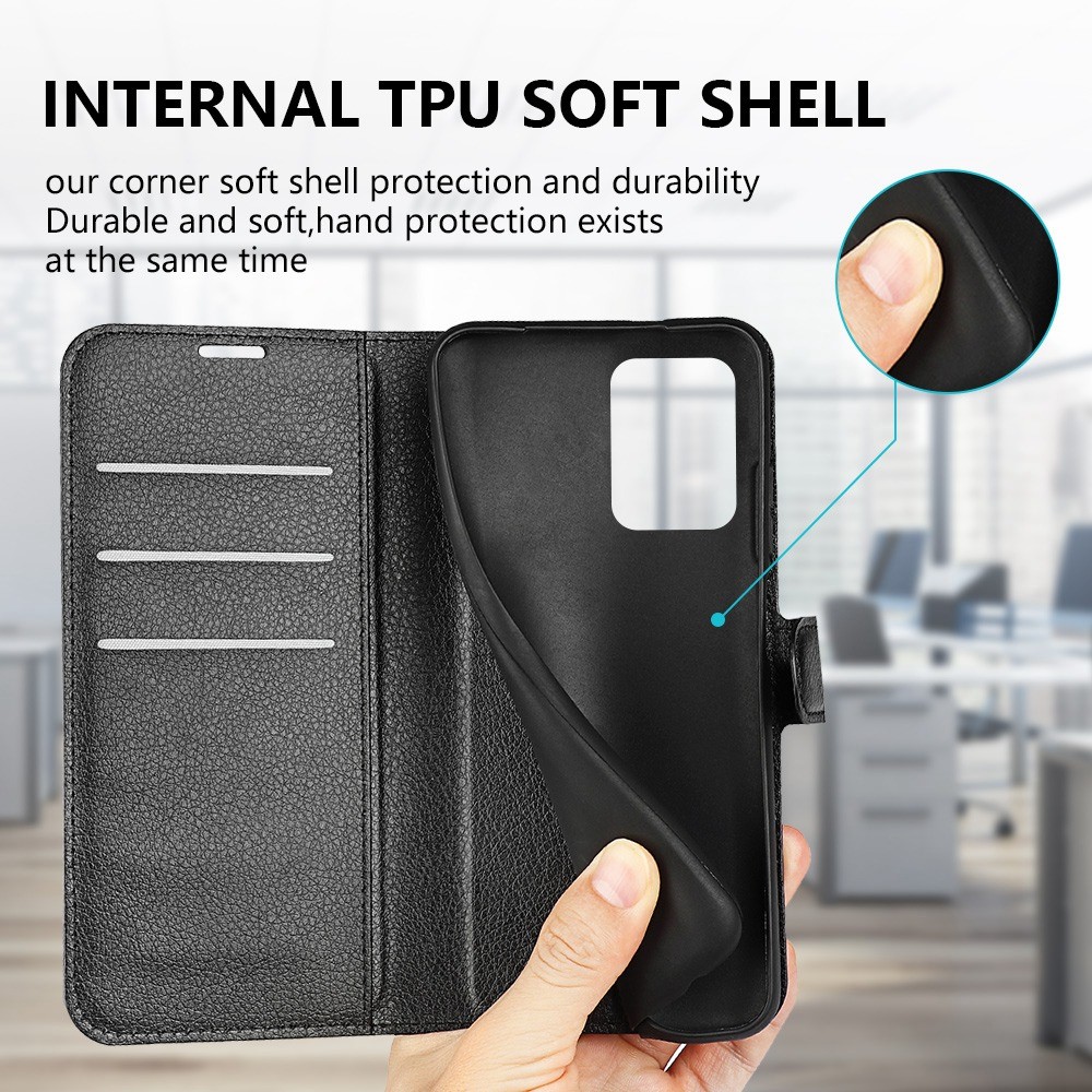 For Alcatel 1B (2022) Litchi Texture Leather Bookstyle Phone Case Stand Function Magnetic Protective Flip Wallet Cover - Black-10