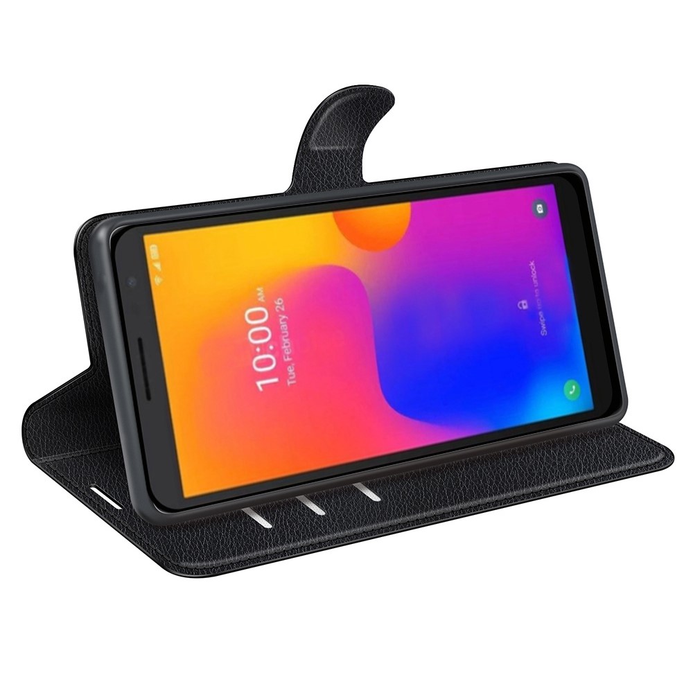 For Alcatel 1B (2022) Litchi Texture Leather Bookstyle Phone Case Stand Function Magnetic Protective Flip Wallet Cover - Black-3