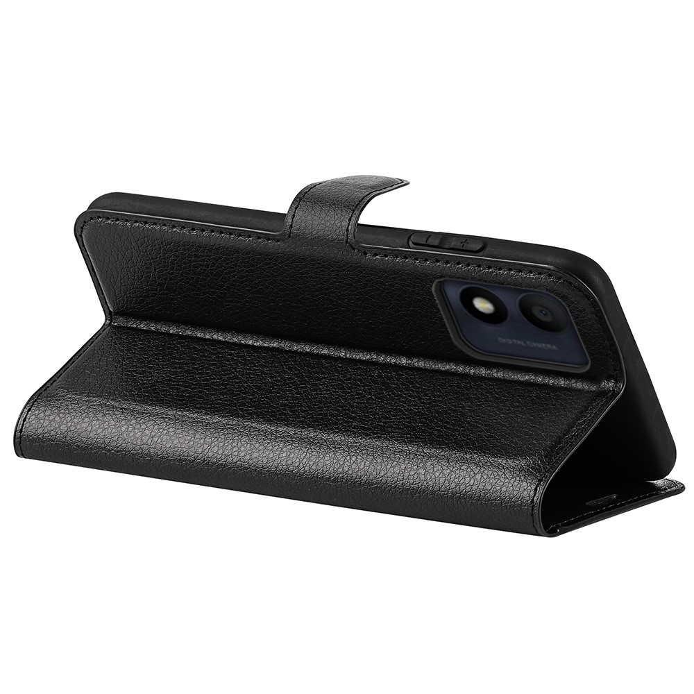For Alcatel 1B (2022) Litchi Texture Leather Bookstyle Phone Case Stand Function Magnetic Protective Flip Wallet Cover - Black-4