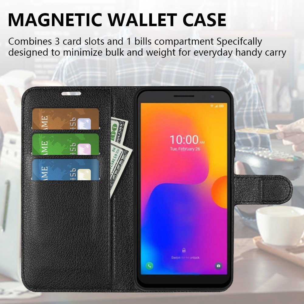 For Alcatel 1B (2022) Litchi Texture Leather Bookstyle Phone Case Stand Function Magnetic Protective Flip Wallet Cover - Black-8
