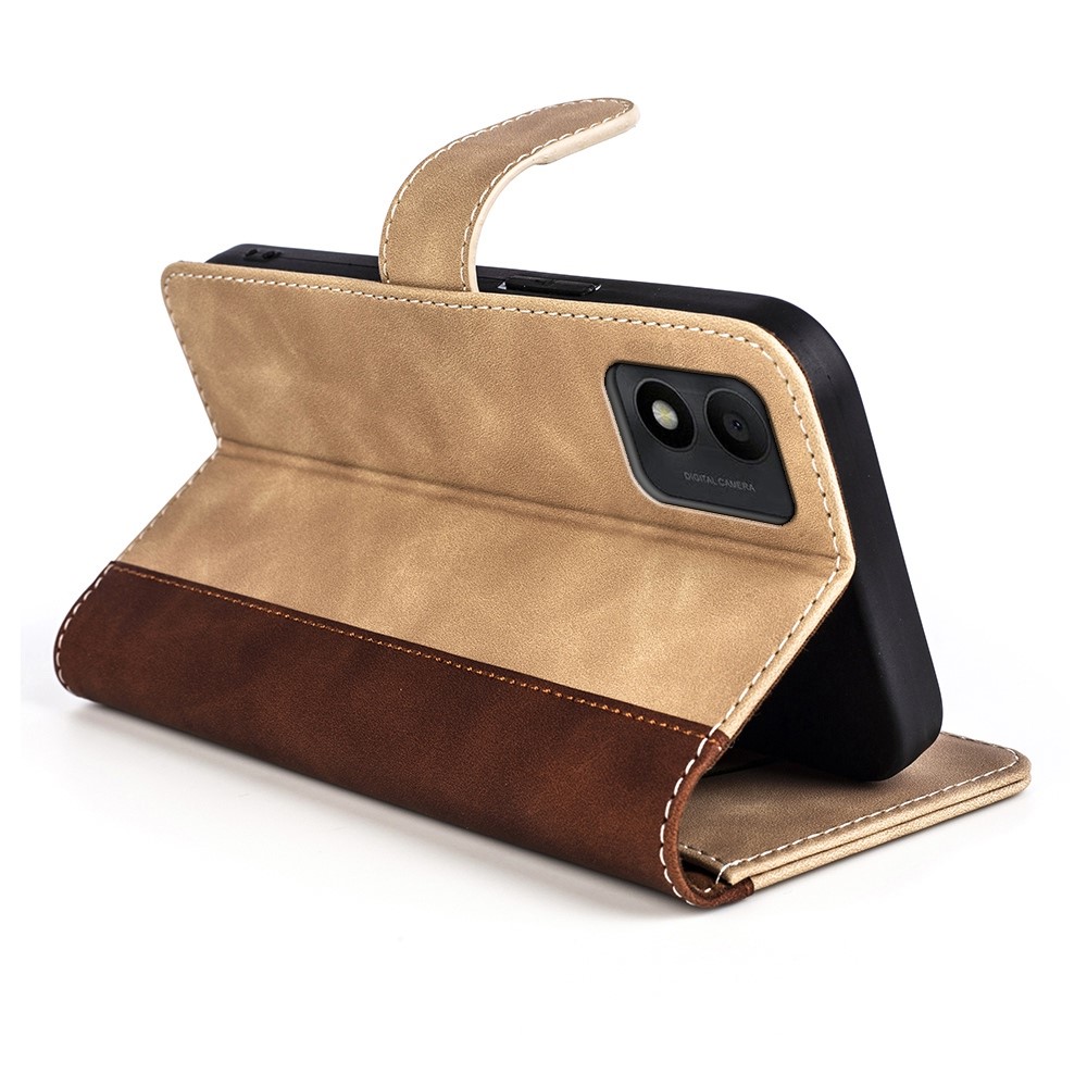 For Alcatel 1B (2022) Splicing PU Leather Magnetic Closure Wallet Case Adjustable Stand Phone Protective Cover - Yellow-4