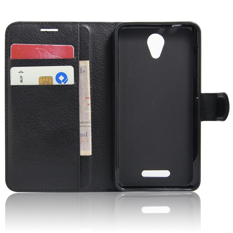Lychee Skin Wallet Leather Stand Case for Alcatel OneTouch Pop 4 - Black-3