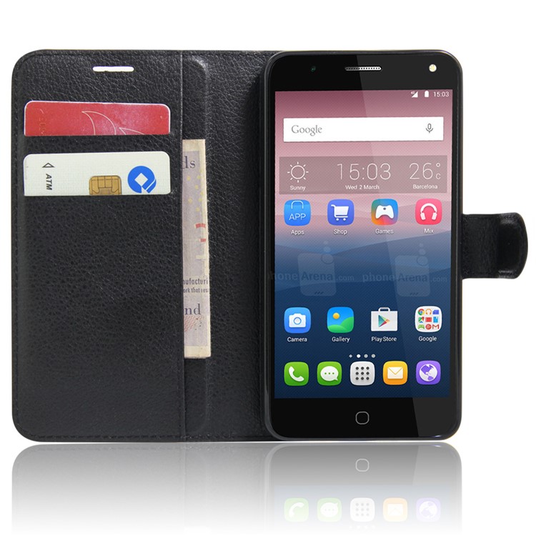Lychee Skin Wallet Leather Stand Case for Alcatel OneTouch Pop 4 - Black-4