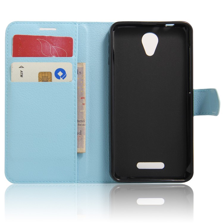 Lychee Skin Wallet Leather Protective Case for Alcatel OneTouch Pop 4 - Baby Blue-3