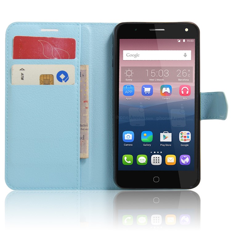 Lychee Skin Wallet Leather Protective Case for Alcatel OneTouch Pop 4 - Baby Blue-4
