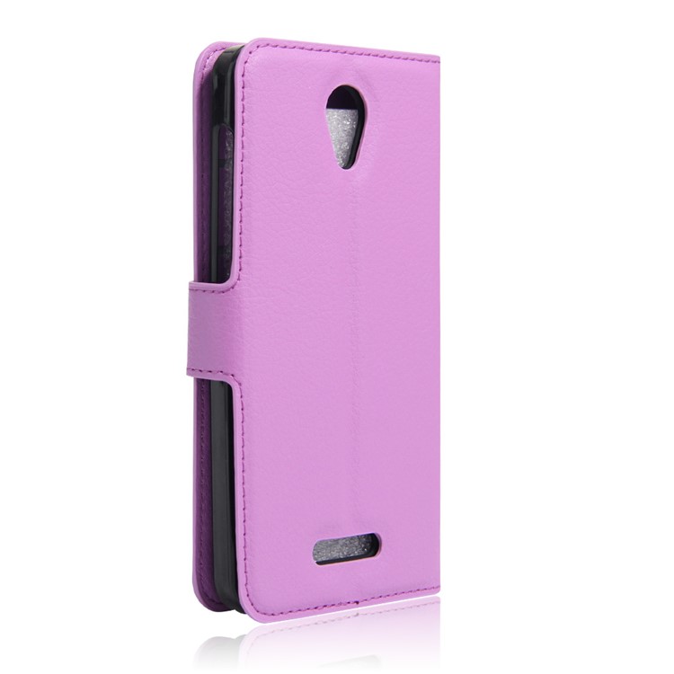 Lychee Skin Wallet Leather Stand Case for Alcatel OneTouch Pop 4 - Purple-2