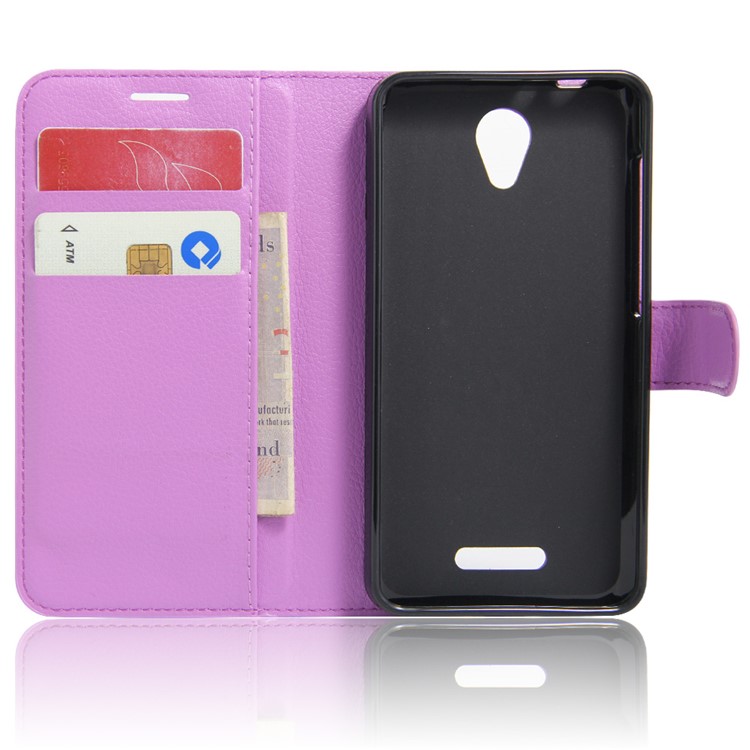 Lychee Skin Wallet Leather Stand Case for Alcatel OneTouch Pop 4 - Purple-3