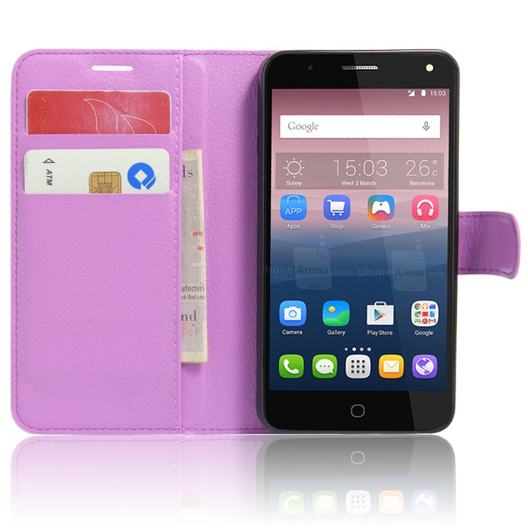 Lychee Skin Wallet Leather Stand Case for Alcatel OneTouch Pop 4 - Purple-4
