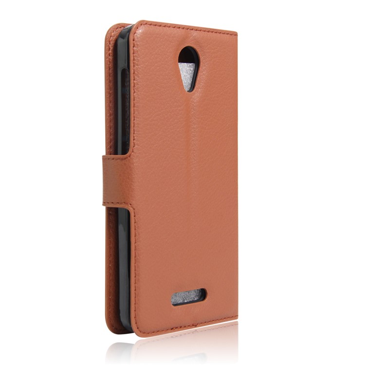 Lychee Skin Wallet Leather Stand Case for Alcatel OneTouch Pop 4 - Brown-2