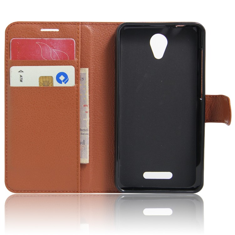 Lychee Skin Wallet Leather Stand Case for Alcatel OneTouch Pop 4 - Brown-3