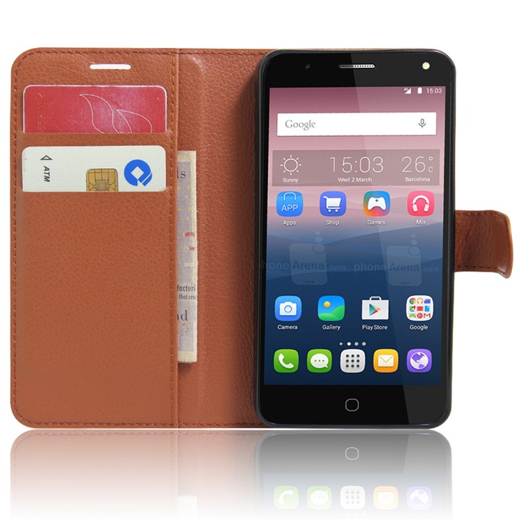 Lychee Skin Wallet Leather Stand Case for Alcatel OneTouch Pop 4 - Brown-4