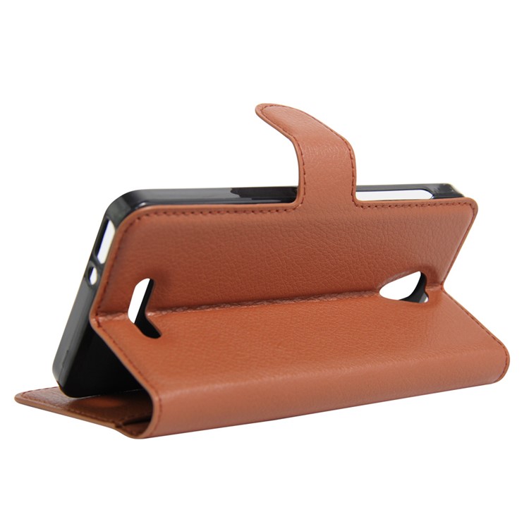 Lychee Skin Wallet Leather Stand Case for Alcatel OneTouch Pop 4 - Brown-5