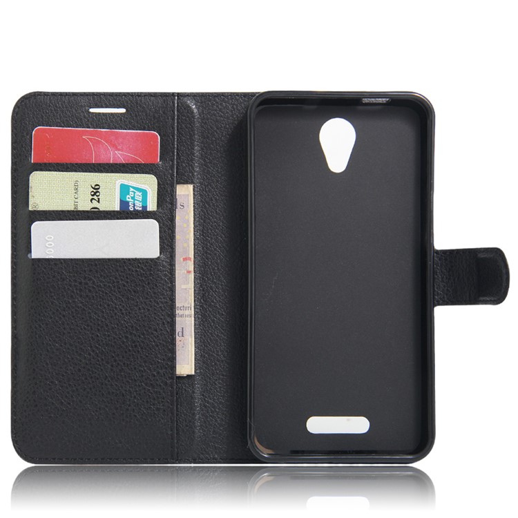 Litchi Skin Leather Wallet Case for Alcatel OneTouch Pop 4+ - Black-3