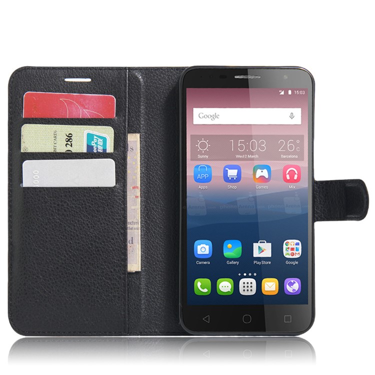 Litchi Skin Leather Wallet Case for Alcatel OneTouch Pop 4+ - Black-4