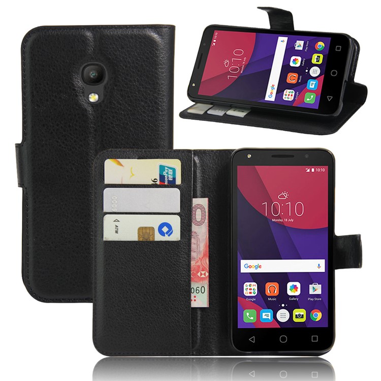 Litchi Grain Leather Wallet Flip Case for Alcatel Pixi 4 (5) 4G Version - Black-1