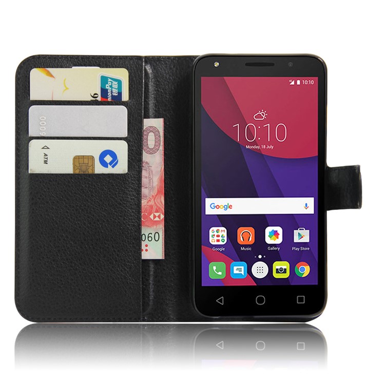 Litchi Grain Leather Wallet Flip Case for Alcatel Pixi 4 (5) 4G Version - Black-2